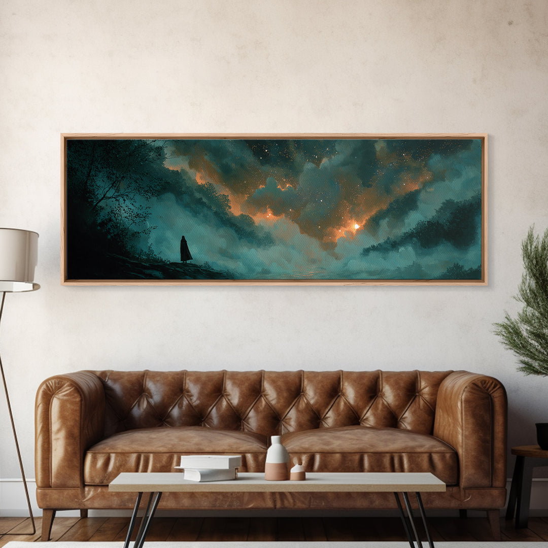 The Nun Of The Endless Constellation, Cosmic Horror Decor, Extra Wide Wall Art, Framed Canvas Print, Halloween Home Decor, Gothic Wall Art