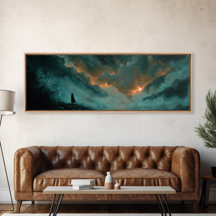 The Nun Of The Endless Constellation, Cosmic Horror Decor, Extra Wide Wall Art, Framed Canvas Print, Halloween Home Decor, Gothic Wall Art