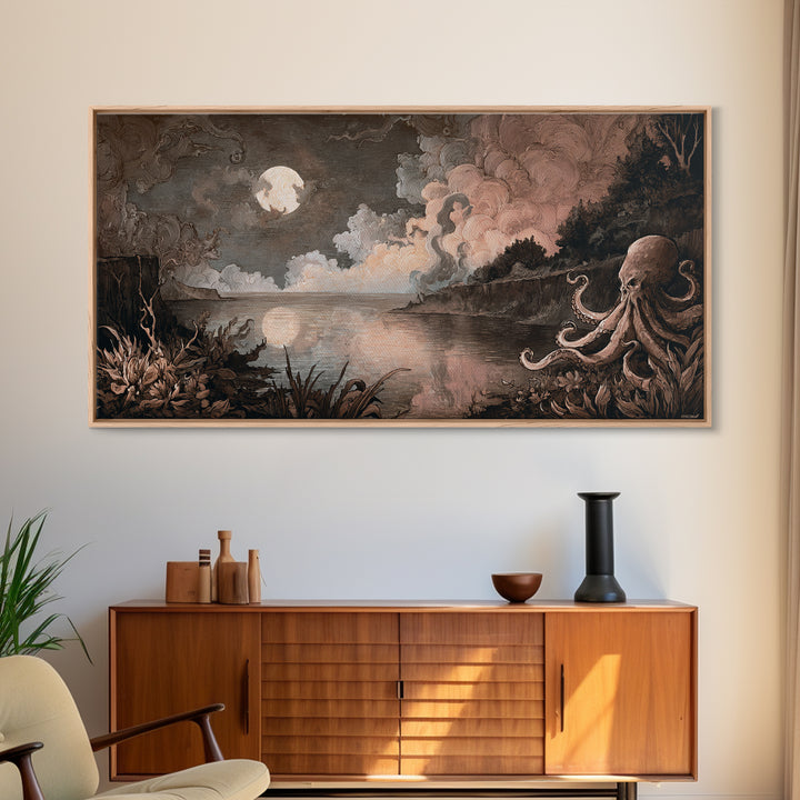 The Salt King Of The Black Shore, Halloween Wall Art, Wide Panoramic Art, Framed Canvas Print, Halloween Home Decor, Gothic Wall Art