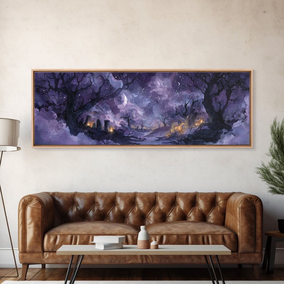 The Dreamwell Beneath Miskatonic, Cosmic Horror Decor, Extra Wide Wall Art, Framed Canvas Print, Halloween Home Decor, Gothic Wall Art