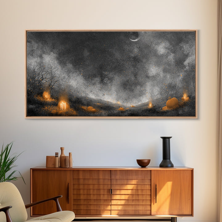 The Frost Beyond Carcosa, Halloween Wall Art, Wide Panoramic Art, Framed Canvas Print, Halloween Home Decor, Gothic Wall Art