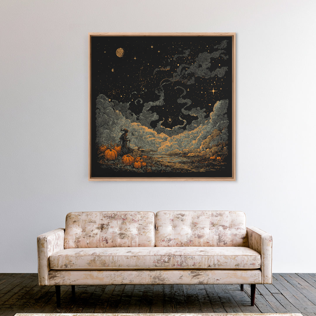 The Seamstress Of Living Nebulae, Cosmic Horror Decor, Square Wall Art, Framed Canvas Print, Halloween Home Decor, Gothic Wall Art