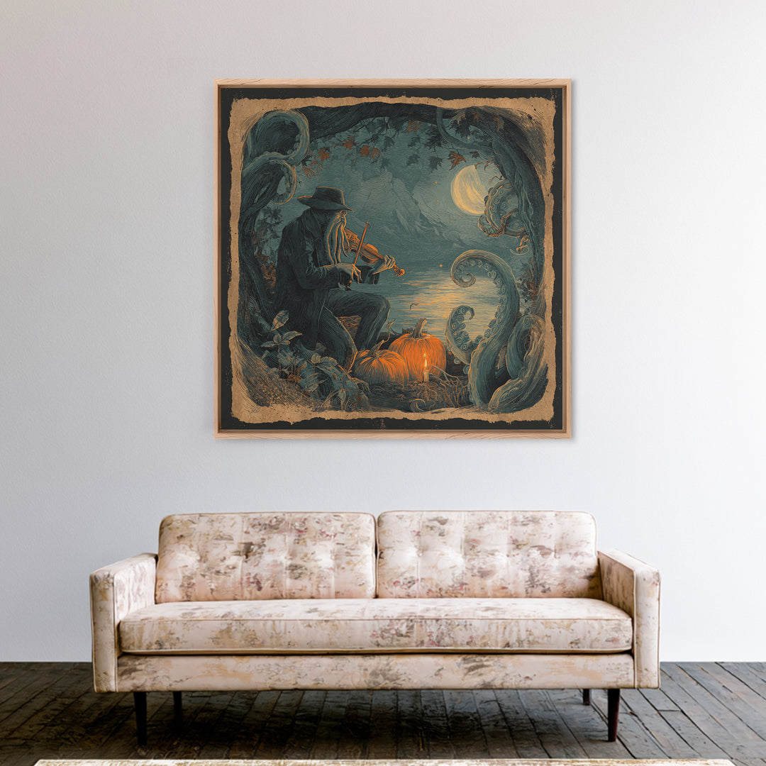 The Violinist Of The Drowned Moon, Macabre Halloween Art, Square Wall Art, Canvas Print, Halloween Home Decor, Gothic Wall Art