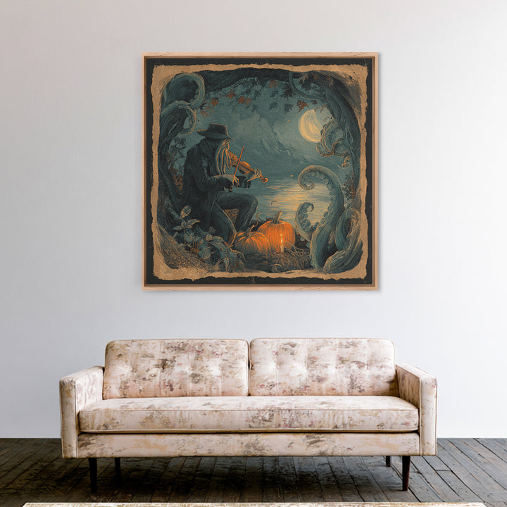 The Violinist Of The Drowned Moon, Macabre Halloween Art, Square Wall Art, Canvas Print, Halloween Home Decor, Gothic Wall Art