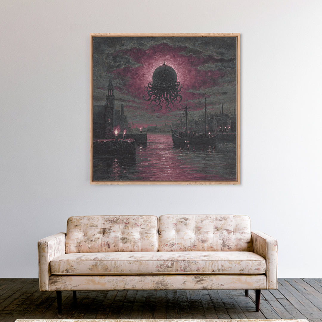 The Mask Of The Crawling God, Spooky Wall Decor, Square Wall Art, Framed Canvas Print, Halloween Home Decor, Gothic Wall Art