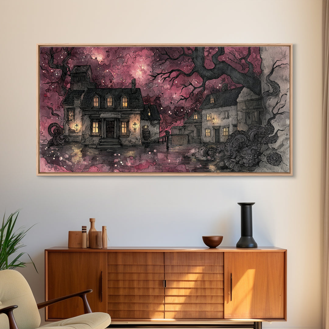 The Archivist Of Dreaming Bones, Eldritch Wall Art, Wide Panoramic Art, Canvas Print, Halloween Home Decor, Gothic Wall Art