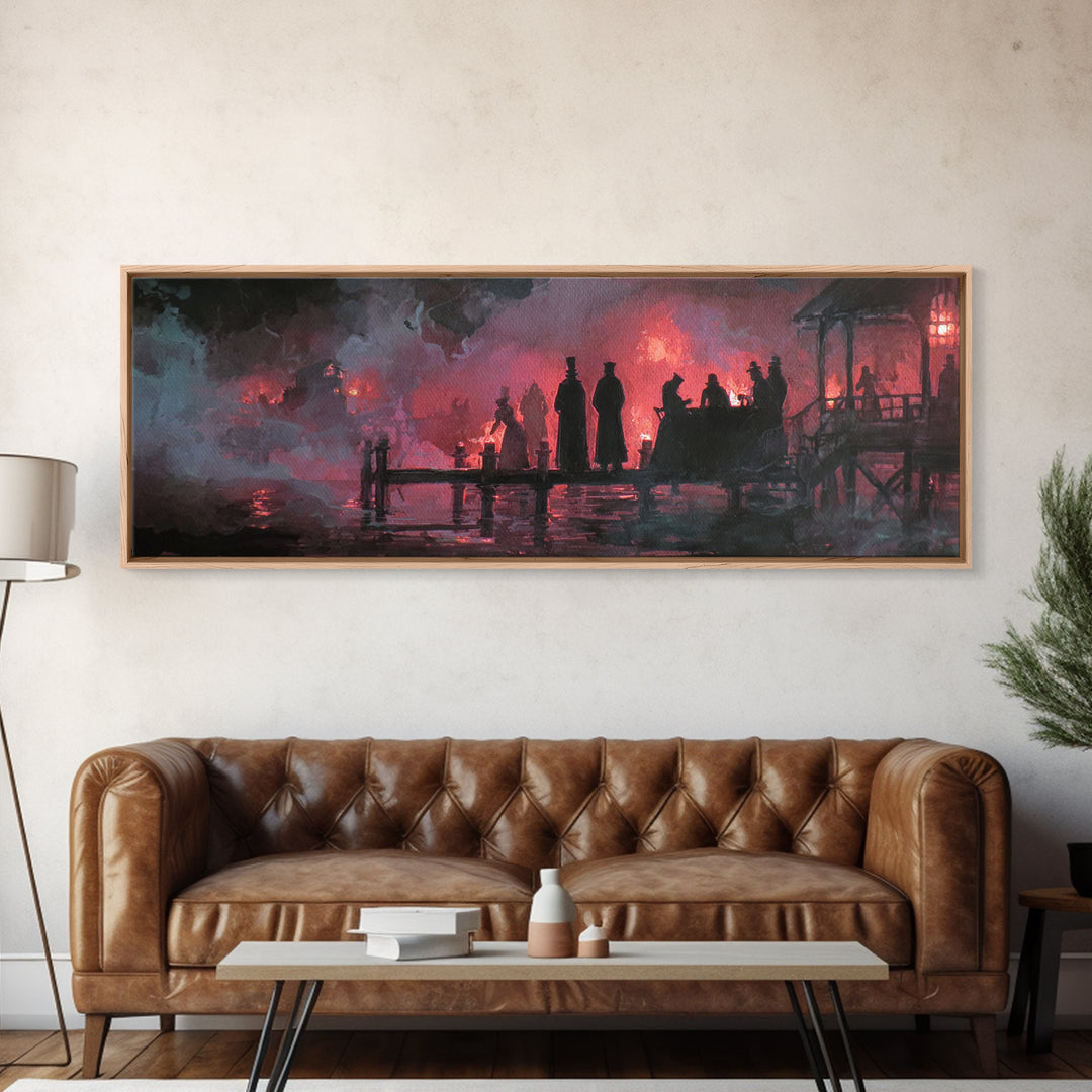The Tea Party At Innsmouth Pier, Halloween Wall Art, Extra Wide Wall Art, Framed Canvas Print, Halloween Home Decor, Gothic Wall Art