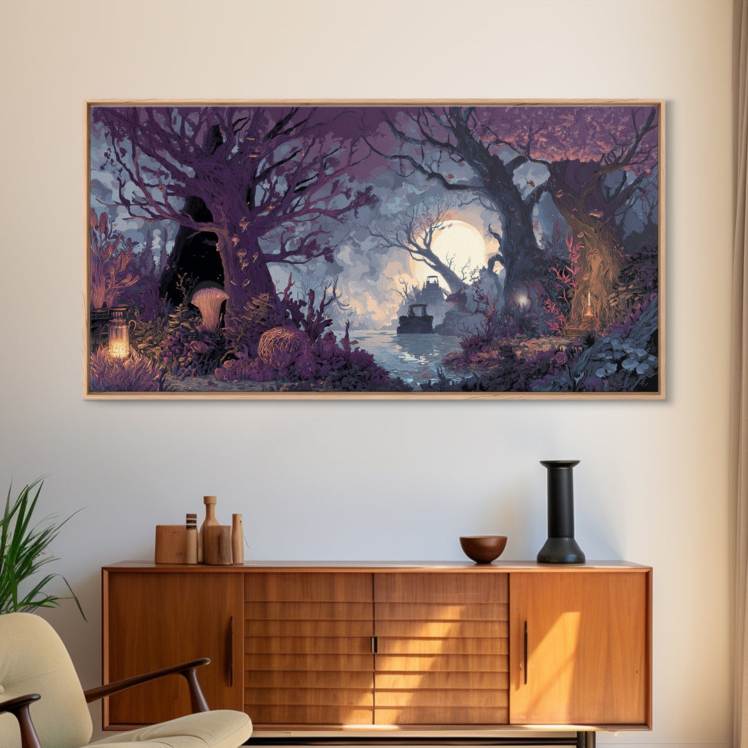 The Garden Of The Eyeless Moon, Dark Fantasy Wall Art, Wide Panoramic Art, Canvas Print, Halloween Home Decor, Gothic Wall Art