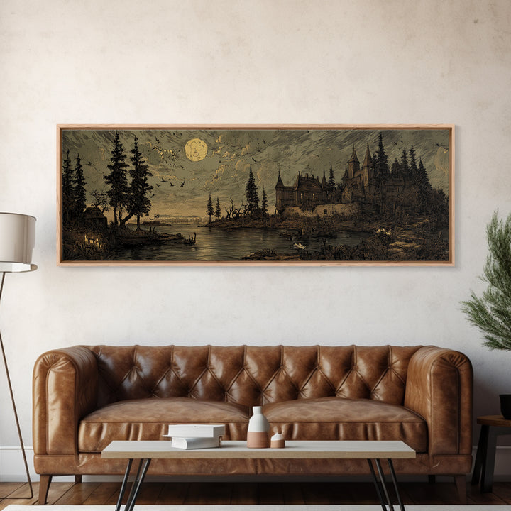 The Garden Of The Eyeless Moon, Macabre Halloween Art, Extra Wide Wall Art, Canvas Print, Halloween Home Decor, Gothic Wall Art