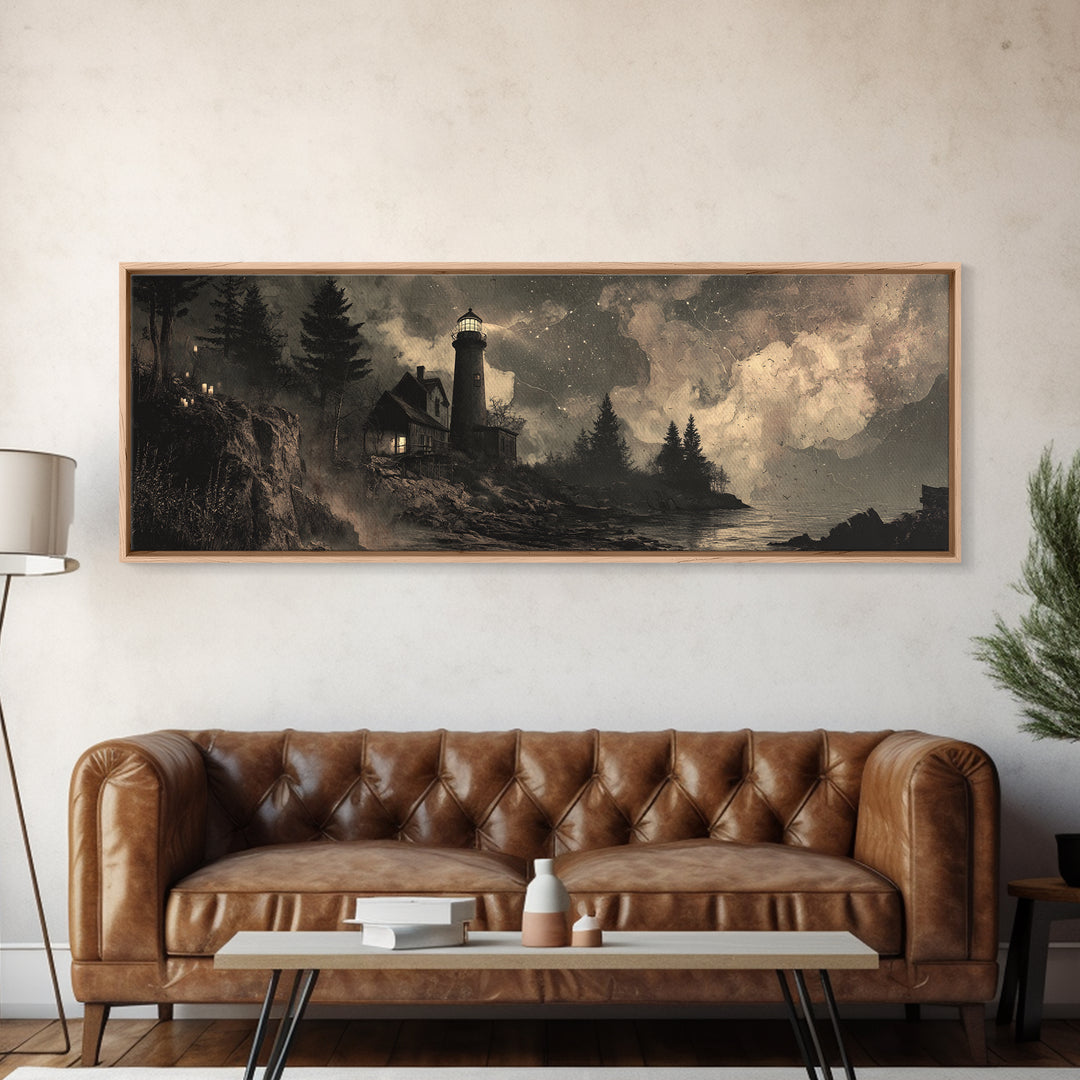 The Last Lighthouse Of Y’Ha-Nthlei, Occult Wall Decor, Extra Wide Wall Art, Framed Canvas Print, Halloween Home Decor, Gothic Wall Art