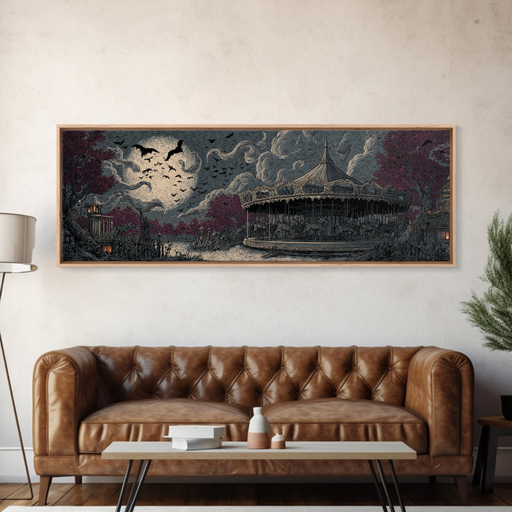 The Carousel Of Sleeping Planets, Macabre Halloween Art, Extra Wide Wall Art, Canvas Print, Halloween Home Decor, Gothic Wall Art