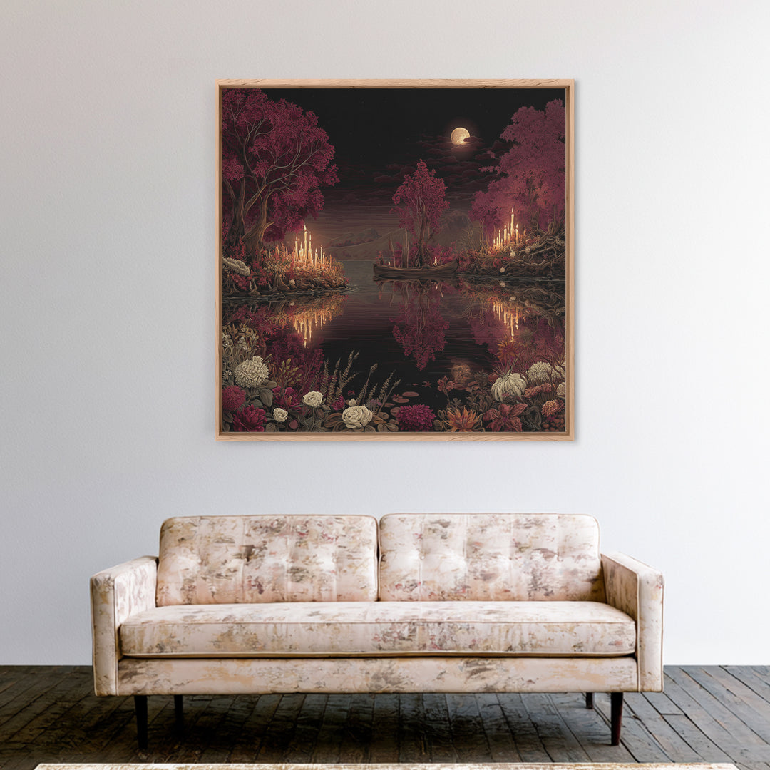 The Mirror Lake Of Lost Constellations, Halloween Wall Art, Square Wall Art, Framed Canvas Print, Halloween Home Decor, Gothic Wall Art