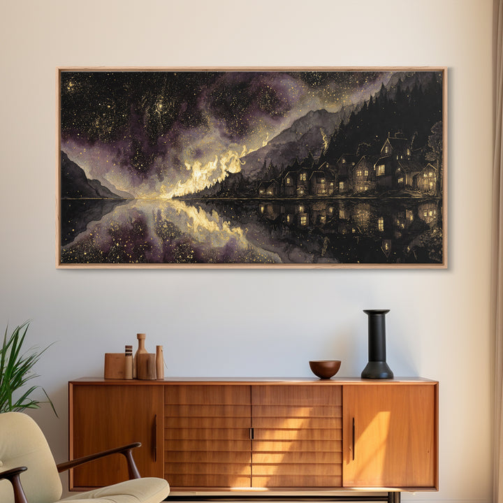 The Mirror Lake Of Lost Constellations, Macabre Halloween Art, Wide Panoramic Art, Canvas Print, Halloween Home Decor, Gothic Wall Art