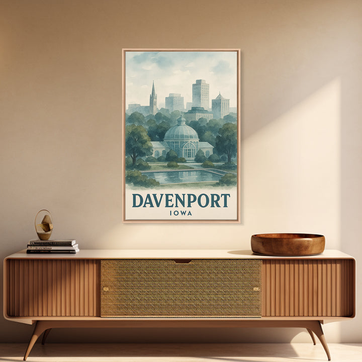 Davenport Travel Poster, Framed Canvas Print, Illustrated Watercolor Poster, Davenport Poster Print, Travel Poster Set, City Art Print