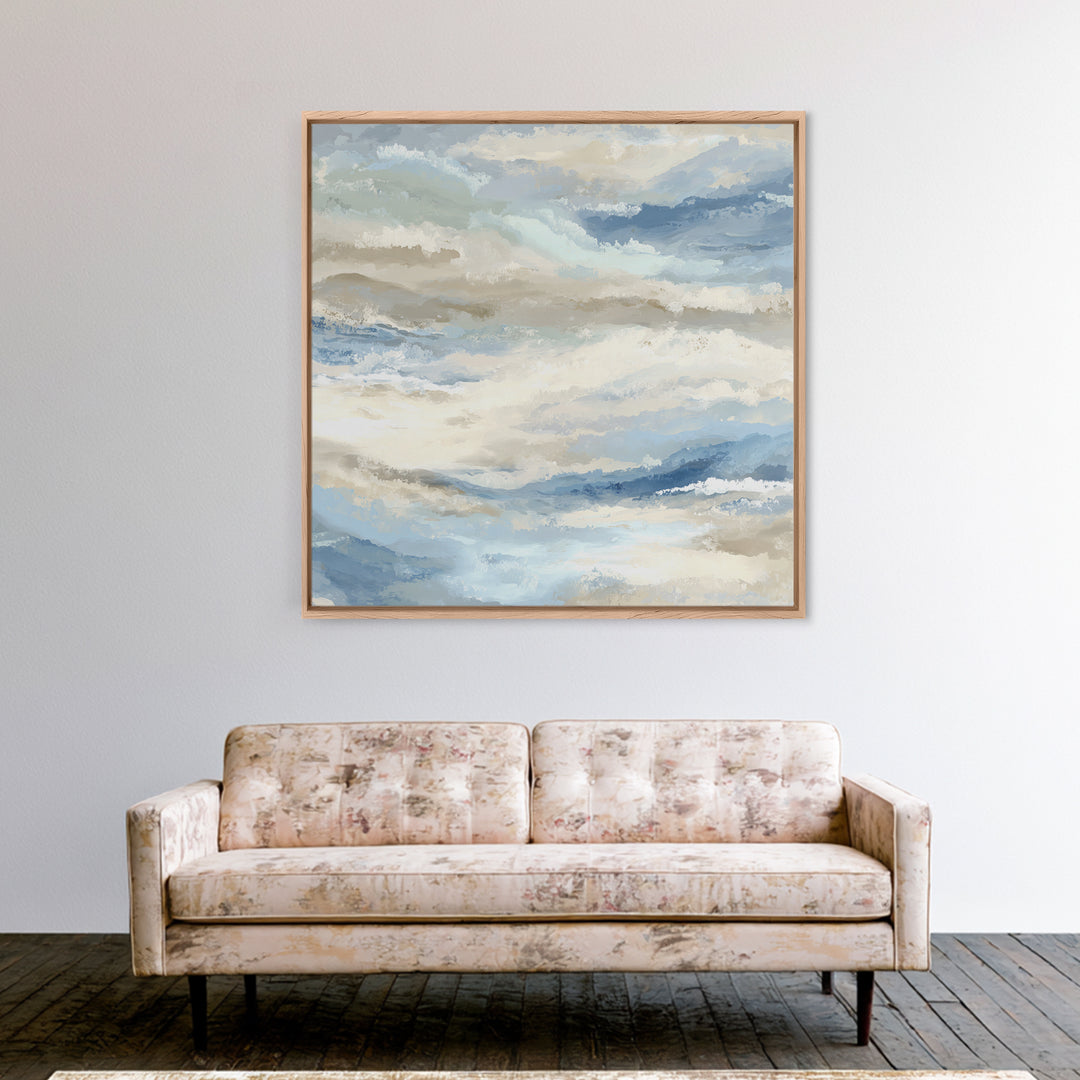 Soft Abstract Waves Framed Canvas Print, Waiting Room Art, Office Art, Waiting Room Decor, Fine Art, Calm, Gallery Decor, WRA-1x1-2