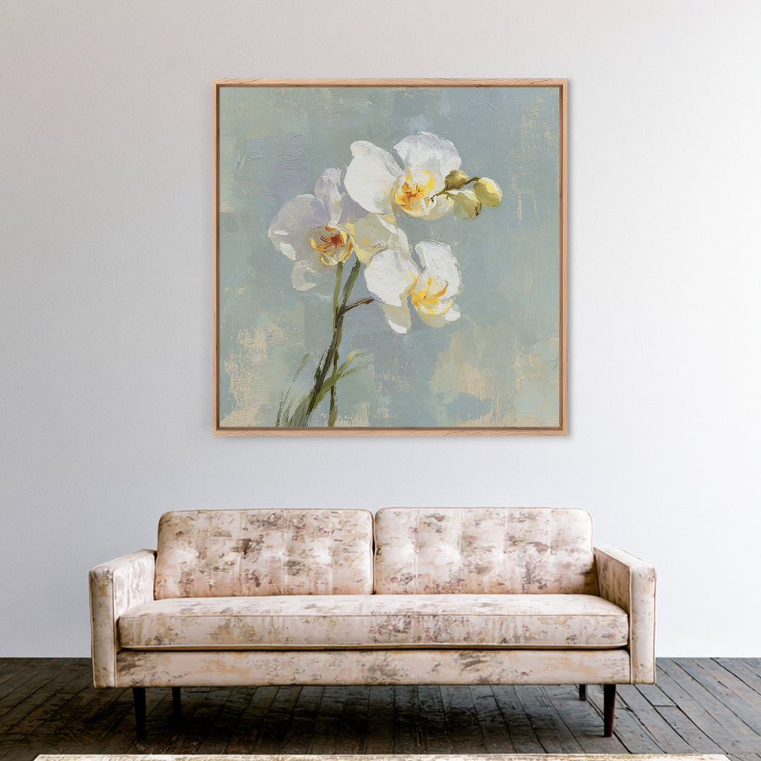 White Orchid on Light Gray Ground Canvas Print, Waiting Room Art, Office Wall Decor, Waiting Room Decor, Fine Art, Calm, WRA-1x1-31