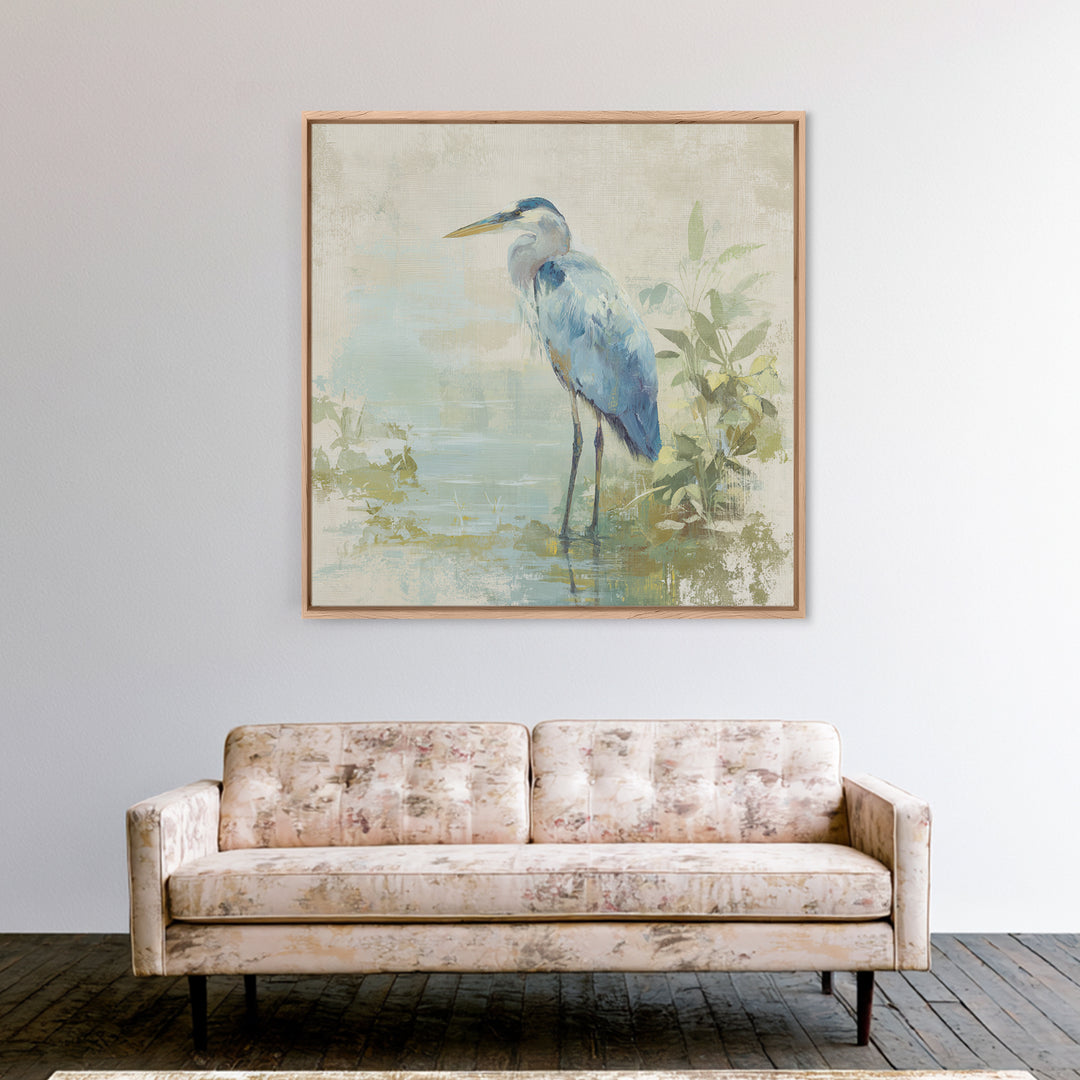 Blue Heron in Quiet Marsh Canvas Print, Waiting Room Art, Printable Art, Waiting Room Decor, Watercolor Art, Calm, WRA-1x1-36