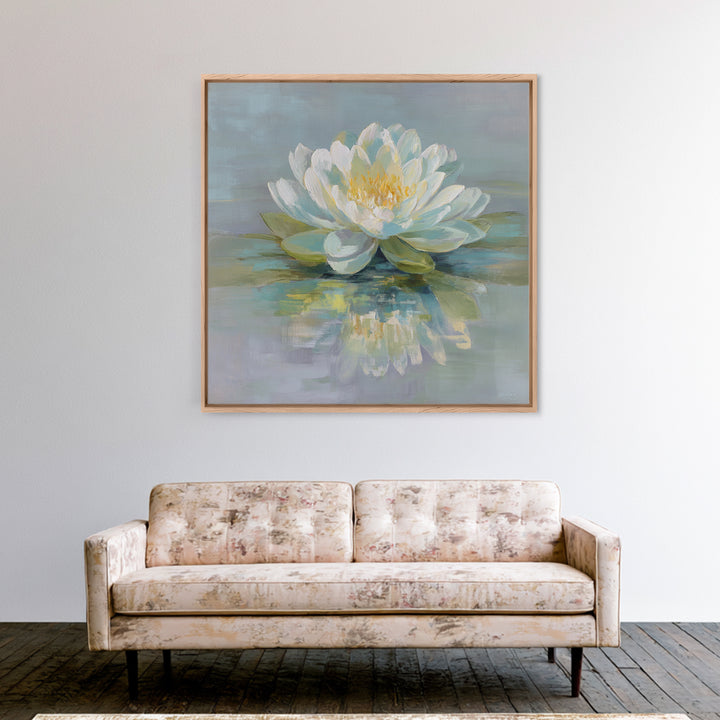 Lotus Flower on Still Water Framed Canvas Print, Waiting Room Art, Office Art, Waiting Room Decor, Calm, Gallery Decor, WRA-1x1-39