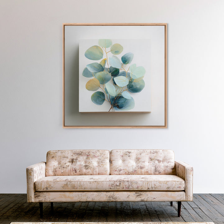 Clean Eucalyptus Leaf Study Framed Canvas Print, Waiting Room Art, Gallery Decor, Waiting Room Decor, Oil Painting, Calm, WRA-1x1-41