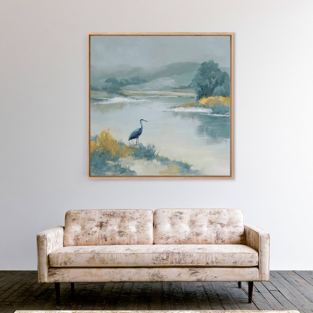 Blue Heron in Quiet Marsh Canvas Print, Waiting Room Art, Abstract, Waiting Room Decor, Fine Art, Calm, Modern Decor, WRA-1x1-60