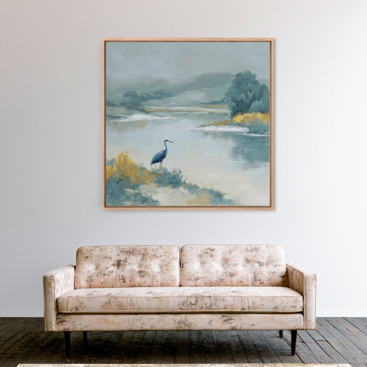 Blue Heron in Quiet Marsh Canvas Print, Waiting Room Art, Abstract, Waiting Room Decor, Fine Art, Calm, Modern Decor, WRA-1x1-60