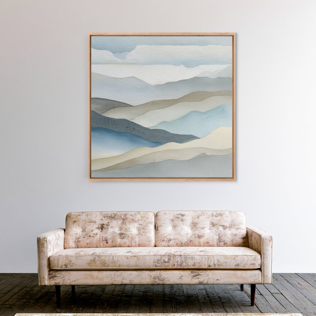 Simple Mountain Layers Framed Canvas Print, Waiting Room Art, Dental Office Decor, Waiting Room Decor, Fine Art, Calm, WRA-1x1-62