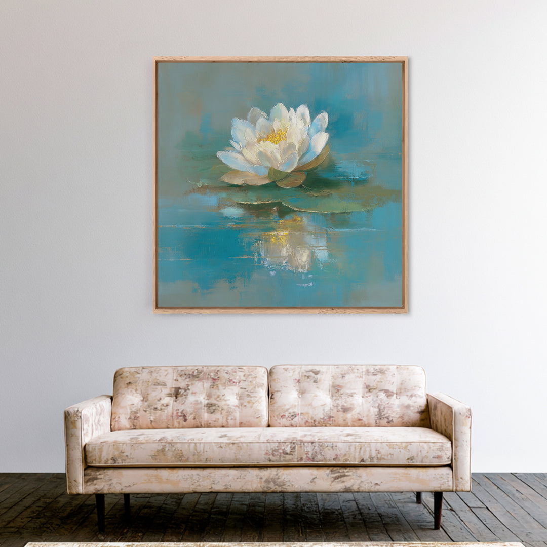 Lotus Flower on Still Water Framed Canvas Print, Waiting Room Art, Photography Print, Waiting Room Decor, Oil Painting, Calm, WRA-1x1-63