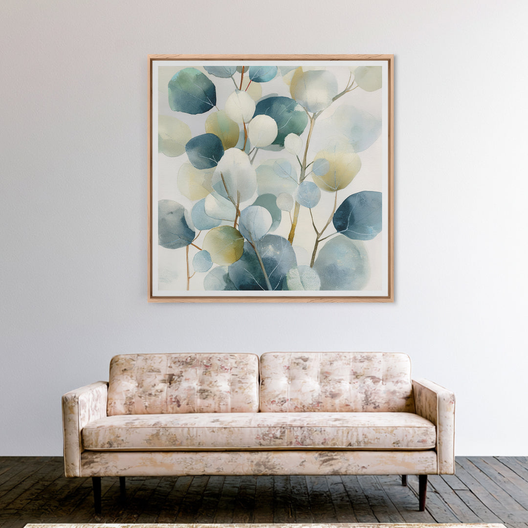 Clean Eucalyptus Leaf Study Framed Canvas Print, Waiting Room Art, Gallery Decor, Waiting Room Decor, Oil Painting, Calm, WRA-1x1-65