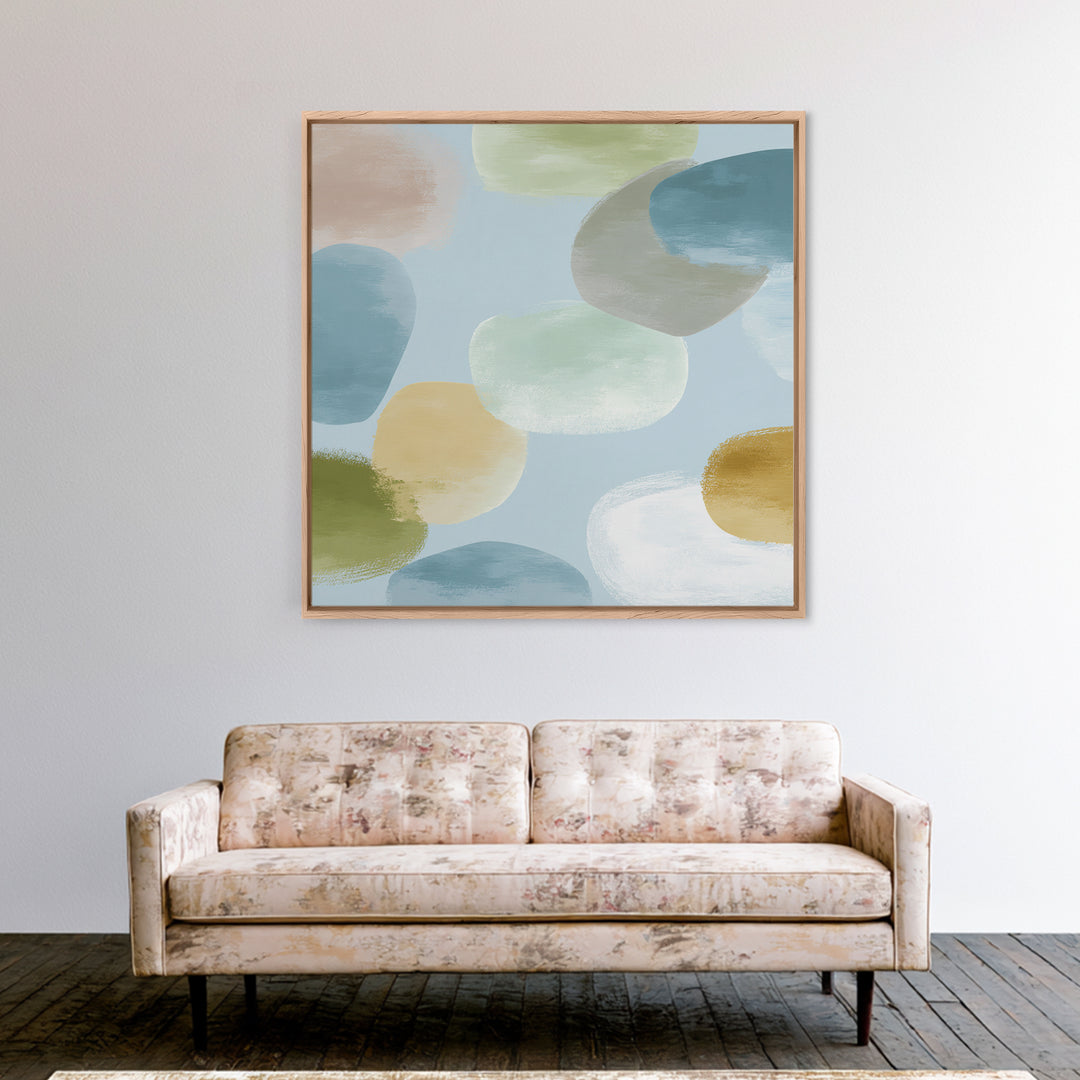 Pastel Rainbow Shapes for Pediatric Spaces Framed Canvas Print, Waiting Room Art, Dental Wall Art, Waiting Room Decor, Calm, WRA-1x1-66