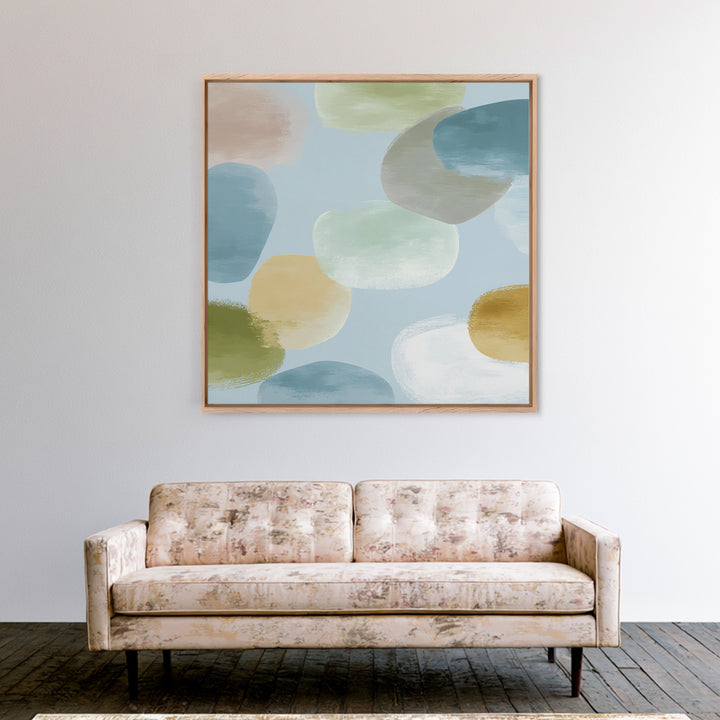 Pastel Rainbow Shapes for Pediatric Spaces Framed Canvas Print, Waiting Room Art, Dental Wall Art, Waiting Room Decor, Calm, WRA-1x1-66