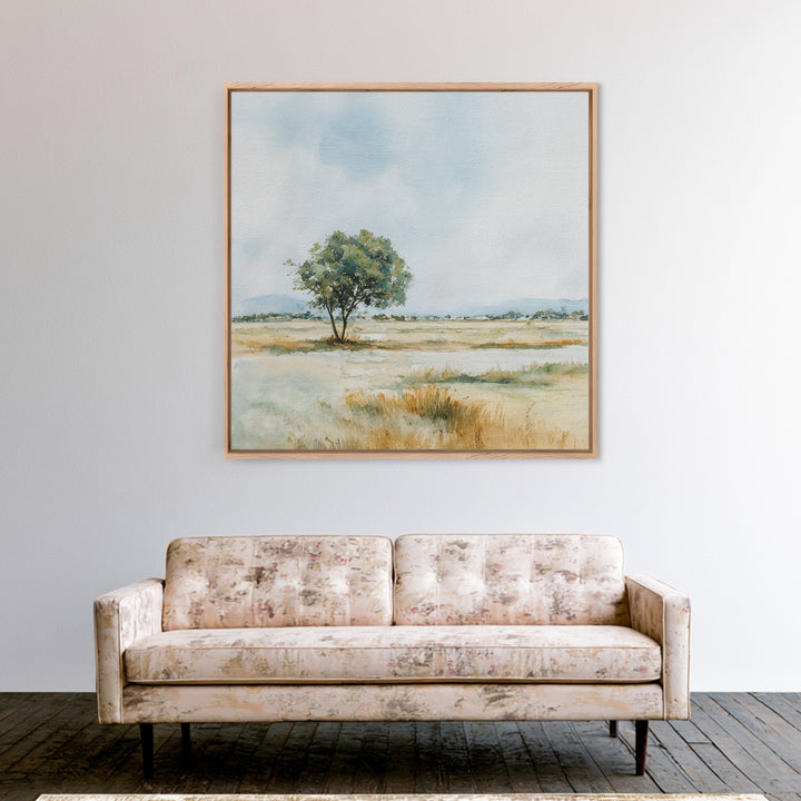 Open Field with Distant Tree Framed Canvas Print, Waiting Room Art, Therapy Office Decor, Waiting Room Decor, Fine Art, Calm, WRA-1x1-71