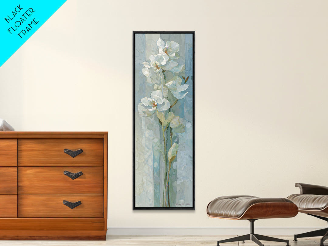 White Orchid on Light Gray Ground Framed Canvas Print, Waiting Room Art, Art, Waiting Room Decor, Fine Art, Calm, Bauhaus Print, WRA-1x3-19