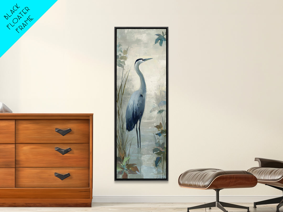 Blue Heron in Quiet Marsh Framed Canvas Print, Waiting Room Art, Art Print, Waiting Room Decor, Fine Art, Calm, Abstract Art, WRA-1x3-24