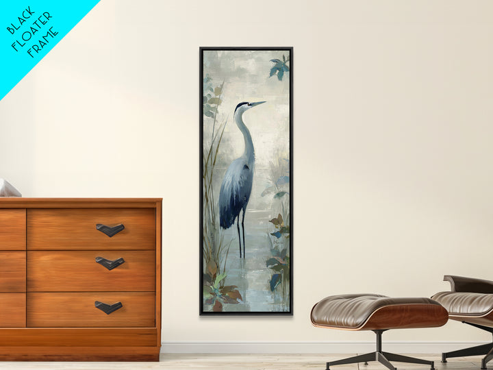 Blue Heron in Quiet Marsh Framed Canvas Print, Waiting Room Art, Art Print, Waiting Room Decor, Fine Art, Calm, Abstract Art, WRA-1x3-24