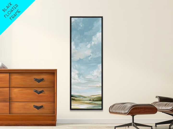 Calming Landscape with Open Sky and Gentle Framed Canvas Print, Waiting Room Art, Textured Painting, Waiting Room Decor, Calm, WRA-1x3-61