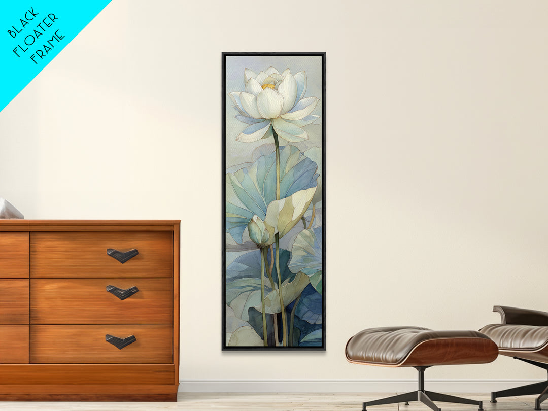 Lotus Flower on Still Water Framed Canvas Print, Waiting Room Art, Digital Art Print, Waiting Room Decor, Oil Painting, Calm, WRA-1x3-75