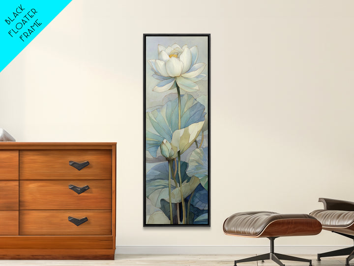 Lotus Flower on Still Water Framed Canvas Print, Waiting Room Art, Digital Art Print, Waiting Room Decor, Oil Painting, Calm, WRA-1x3-75