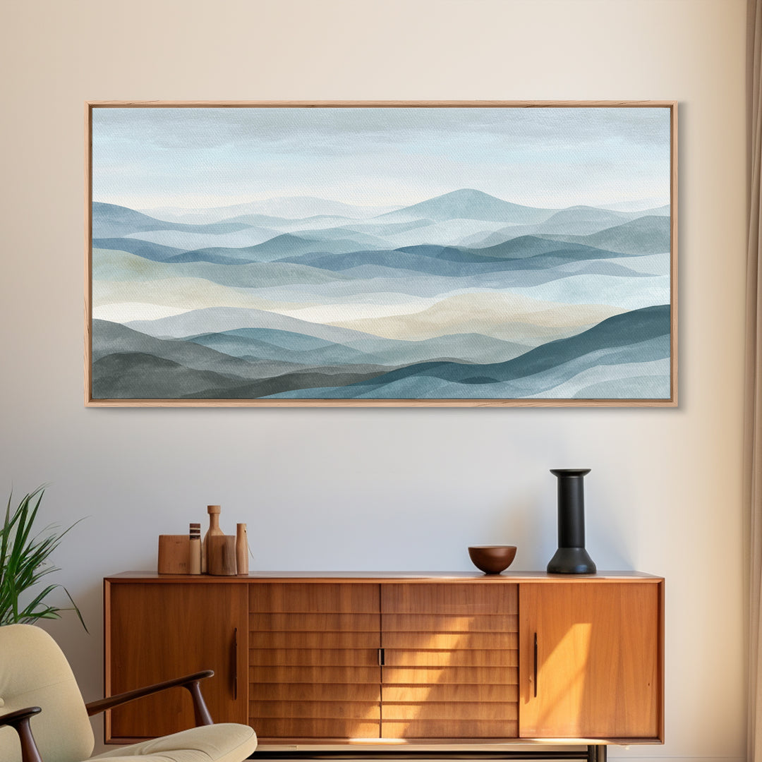 Simple Mountain Layers Framed Canvas Print, Waiting Room Art, Art Print, Waiting Room Decor, Fine Art, Calm, Abstract Art, WRA-2x1-34