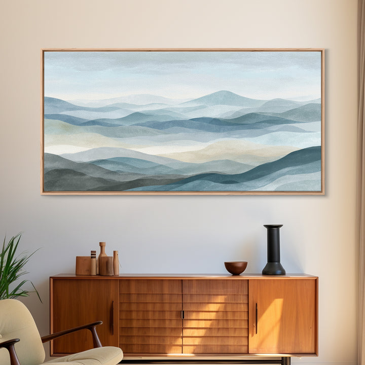 Simple Mountain Layers Framed Canvas Print, Waiting Room Art, Art Print, Waiting Room Decor, Fine Art, Calm, Abstract Art, WRA-2x1-34
