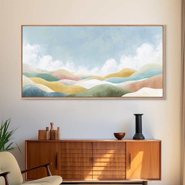 Pastel Rainbow Shapes for Pediatric Spaces Framed Canvas Print, Waiting Room Art, Fine Art Print, Waiting Room Decor, WRA-2x1-38