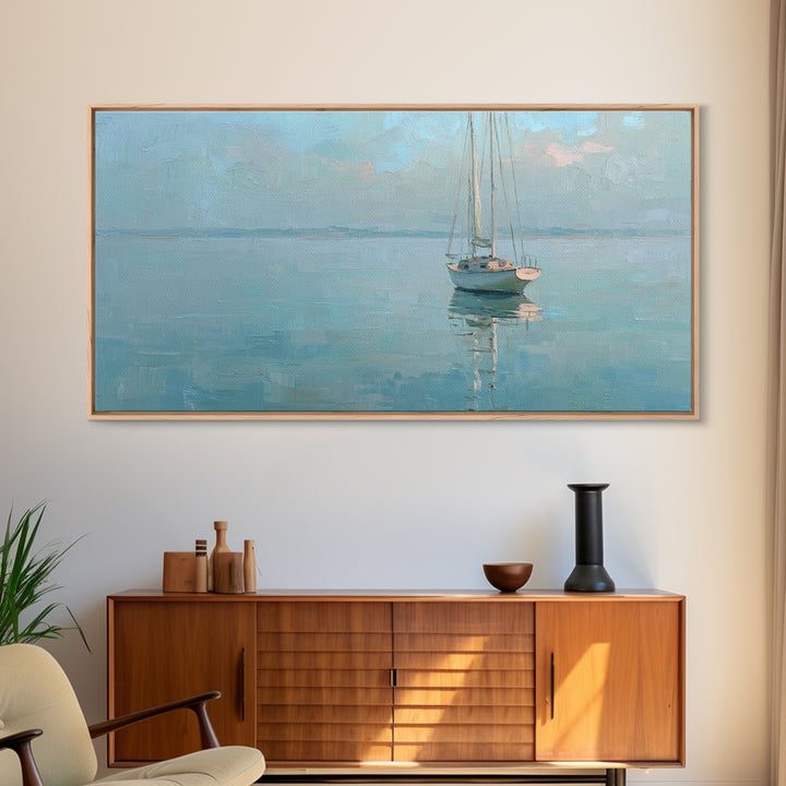 Quiet Sailboat on Calm Water Canvas Print, Waiting Room Art, Printable Wall Art, Waiting Room Decor, Oil Painting, Calm, WRA-2x1-39