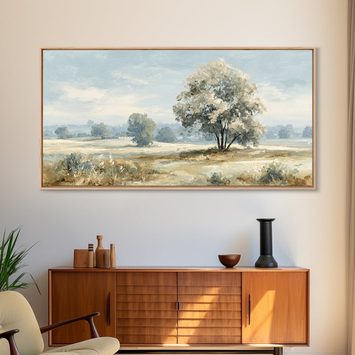 Open Field with Distant Tree Framed Canvas Print, Waiting Room Art, Office Decor, Waiting Room Decor, Fine Art, Calm, WRA-2x1-43