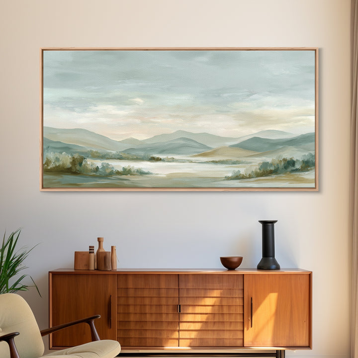 Calming Landscape with Open Sky and Gentle Framed Canvas Print, Waiting Room Art, Original Art, Waiting Room Decor, WRA-2x1-45