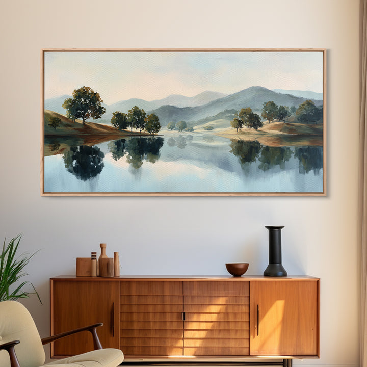 Peaceful Lake Reflection at Dawn Canvas Print, Waiting Room Art, Wall Decor, Waiting Room Decor, Calm, Minimalist Wall Art, WRA-2x1-48