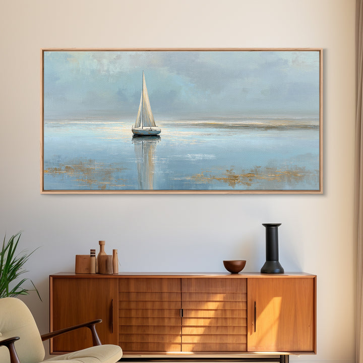 Quiet Sailboat on Calm Water Canvas Print, Waiting Room Art, Minimalist Wall Art, Waiting Room Decor, Fine Art, Calm, WRA-2x1-63