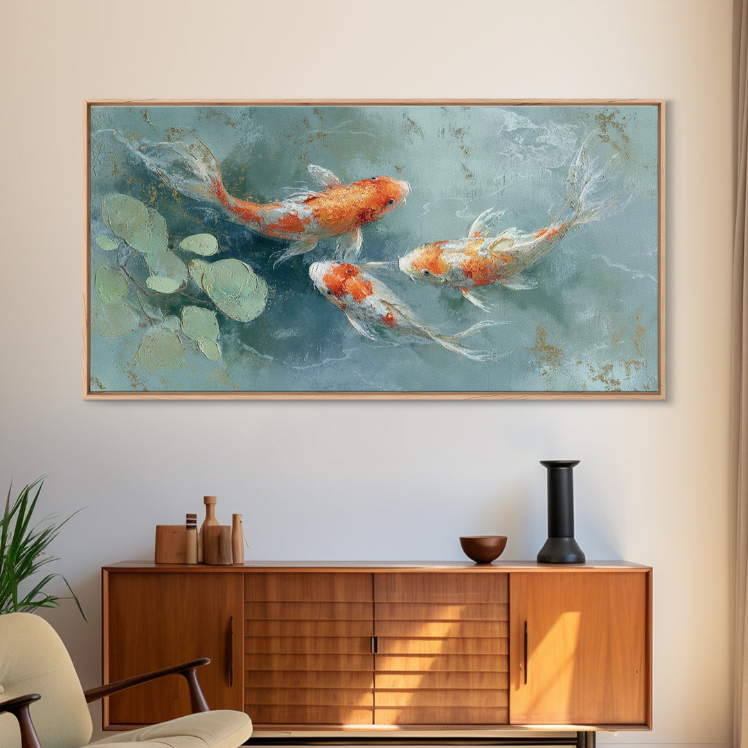 Gentle Koi Fish Canvas Print, Waiting Room Art, Textured Painting, Waiting Room Decor, Watercolor Art, Calm, Printable Art, WRA-2x1-66