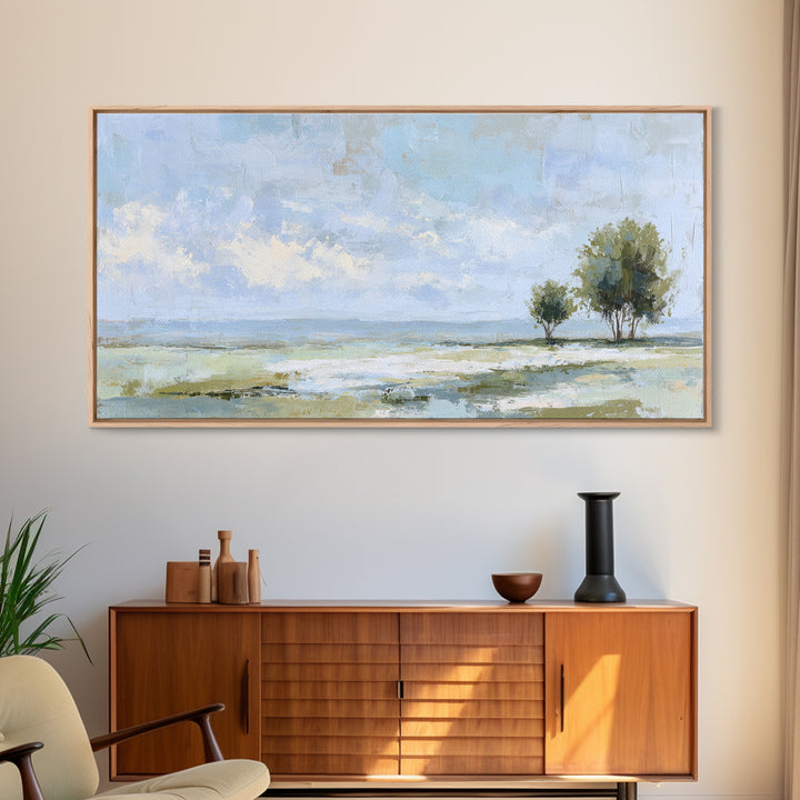 Open Field with Distant Tree Framed Canvas Print, Waiting Room Art, Dental Art, Waiting Room Decor, Fine Art, Calm, WRA-2x1-67