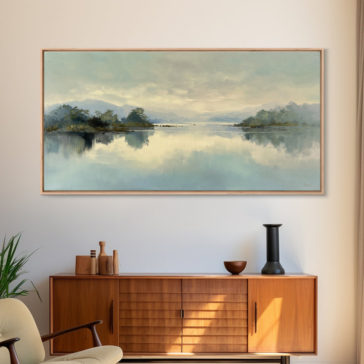 Peaceful Lake Reflection at Dawn Framed Canvas Print, Waiting Room Art, Printable Art, Waiting Room Decor, Fine Art, Calm, WRA-2x1-72