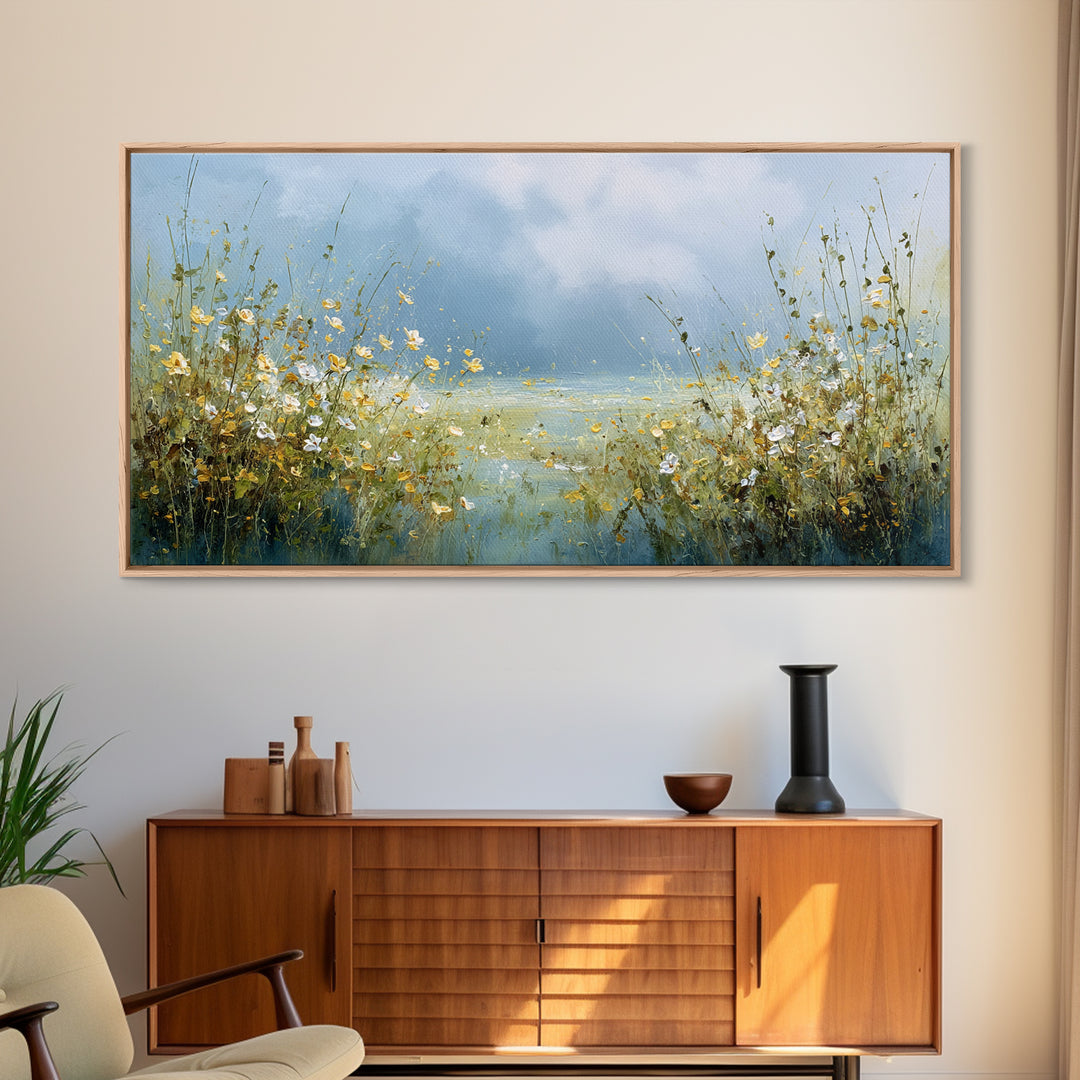 Sunlit Meadow with Wildflowers Canvas Print, Waiting Room Art, Minimalist Wall Art, Waiting Room Decor, Fine Art, Calm, WRA-2x1-76