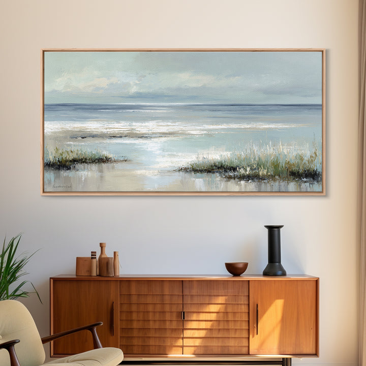 Coastal Horizon with Pale Sand and Water Canvas Print, Waiting Room Art, Bedroom Decor, Waiting Room Decor, Fine Art, Calm, WRA-2x1-77